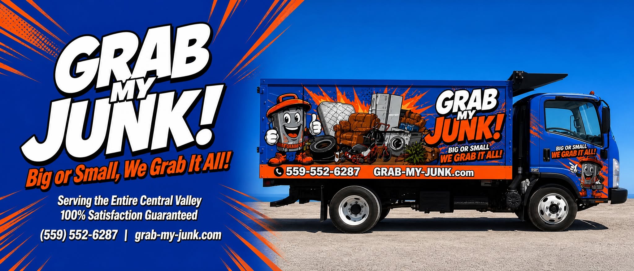 Grab My Junk branded junk removal truck serving Fresno and the Central Valley